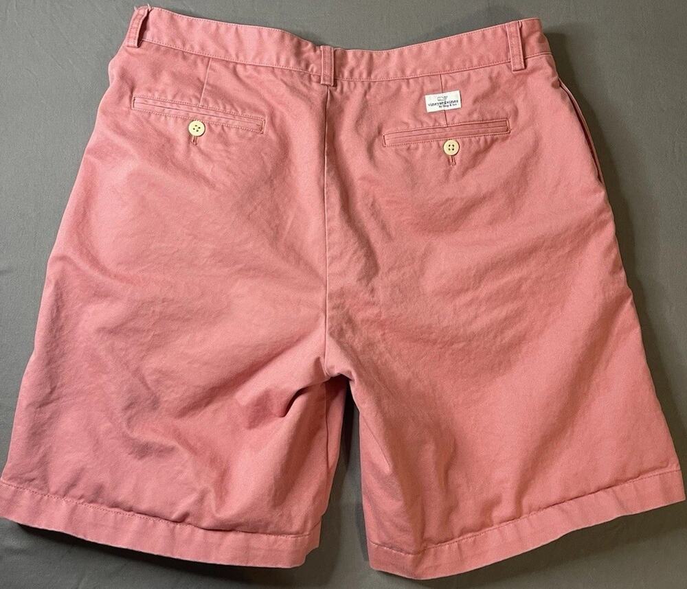 Vineyard Vines Club Shorts Pink Salmon Size 35 Chino Flat Front Excellent